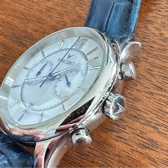 Vincero Chrono Mens Watch White Blue Stopwatch Leather - Picture 10 of 11